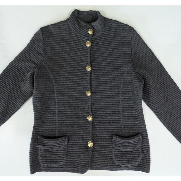 Daniela Wool Blend Cardigan Italy Grey Gold Buttons Old Money Size Medium - Picture 4 of 12